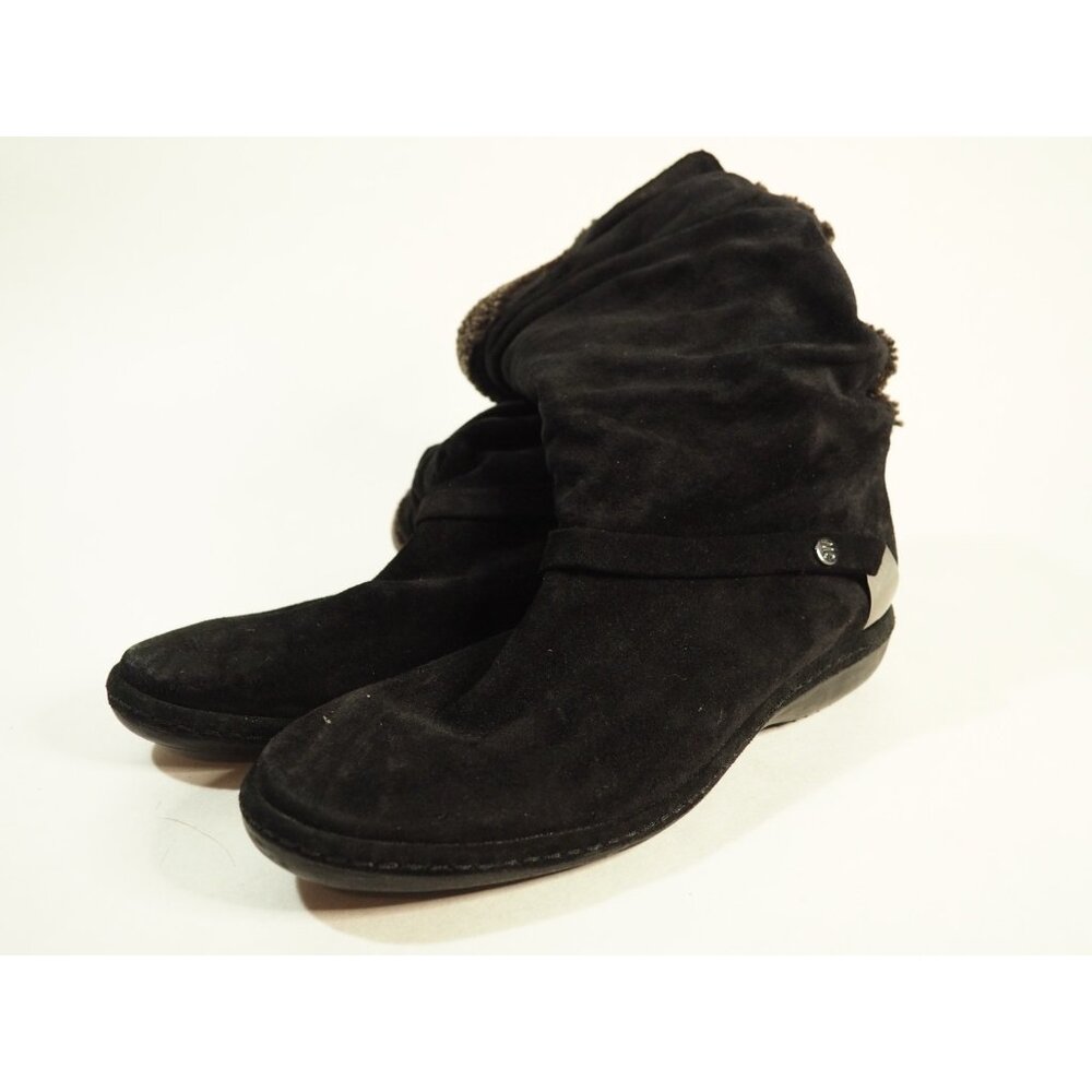 Stuart Weitzman Black Suede Lambswool Top Metal Stirrup Detail Boots, Size 7.5